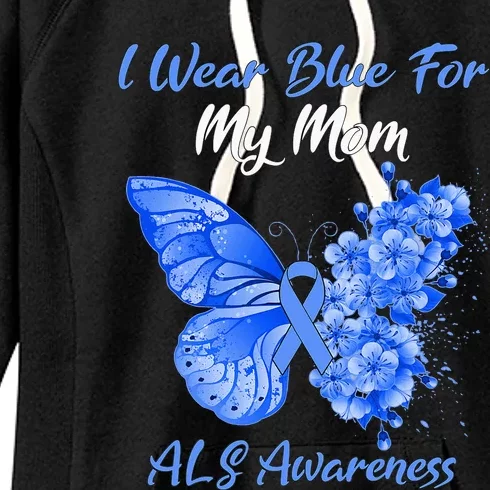 Butterfly I Wear Blue For My Mom ALS Awareness Women's Fleece Hoodie