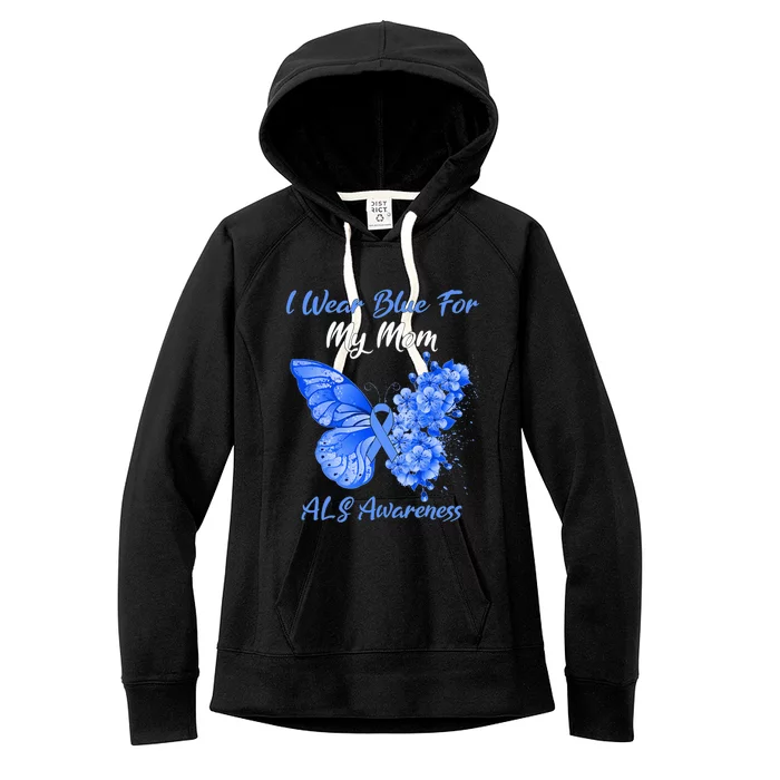 Butterfly I Wear Blue For My Mom ALS Awareness Women's Fleece Hoodie