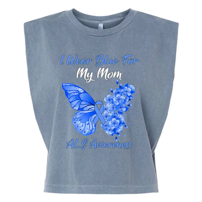 Butterfly I Wear Blue For My Mom ALS Awareness Garment-Dyed Women's Muscle Tee