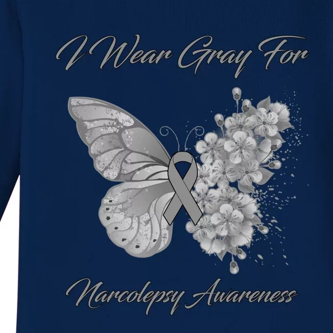 Butterfly I Wear Gray For Narcolepsy Awareness Gift Baby Long Sleeve Bodysuit