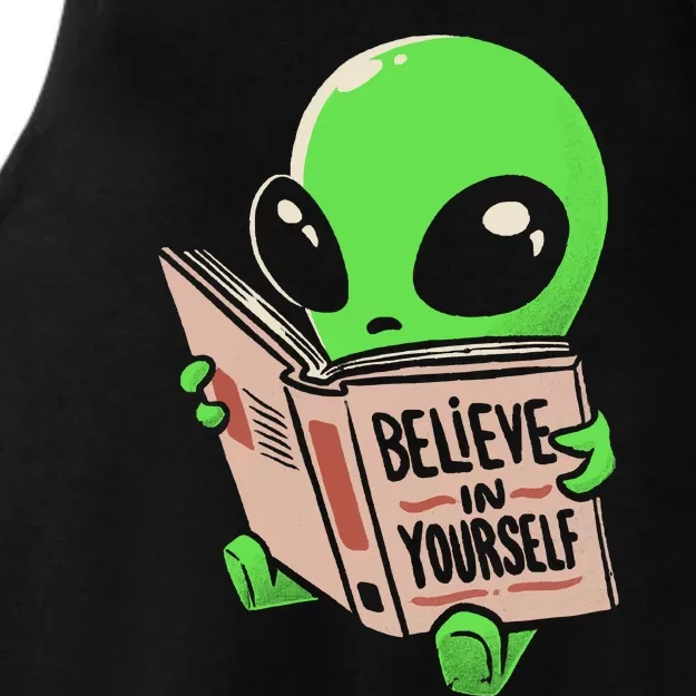 Believe In Yourself Funny Book Alien Ladies Tri-Blend Wicking Tank