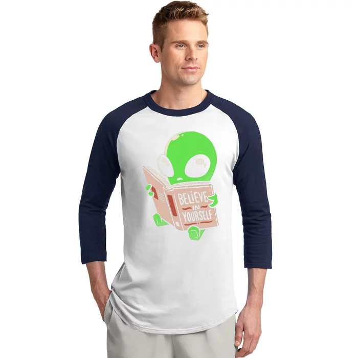 Believe In Yourself Funny Book Alien Baseball Sleeve Shirt