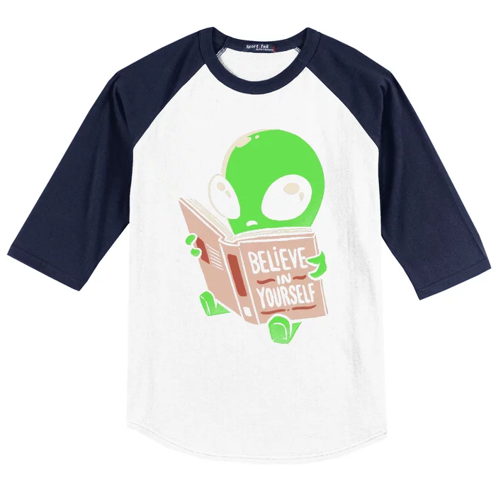 Believe In Yourself Funny Book Alien Baseball Sleeve Shirt