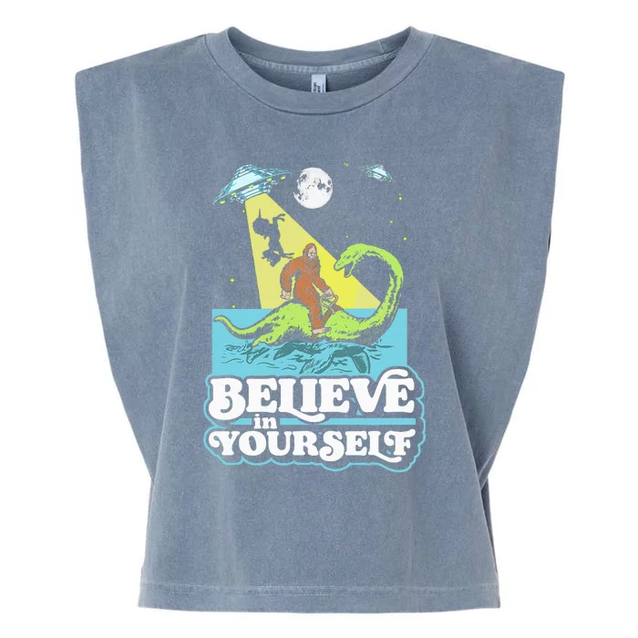 Believe In Yourself Funny Bigfoot Nessie Ufo Alien Unicorns Garment-Dyed Women's Muscle Tee