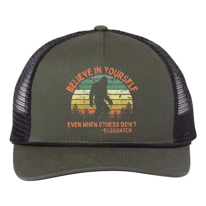 Believe In Yourself Sasquatch Funny Motivational Bigfoot Retro Rope Trucker Hat Cap