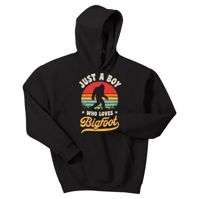 Bigfoot Just A Boy Who Loves Sasquatch Funny Retro Vintage Kids Hoodie