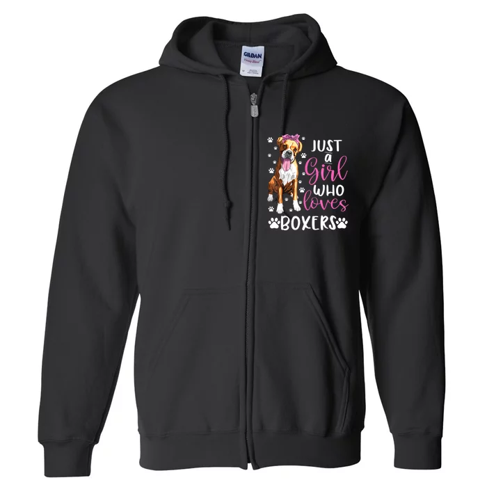 Boxer Just A Girl Who Loves Boxers Dogs Lover Girls Gift Full Zip Hoodie