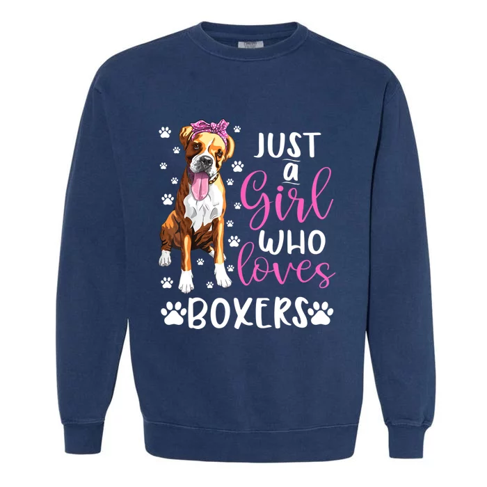 Boxer Just A Girl Who Loves Boxers Dogs Lover Girls Gift Garment-Dyed Sweatshirt