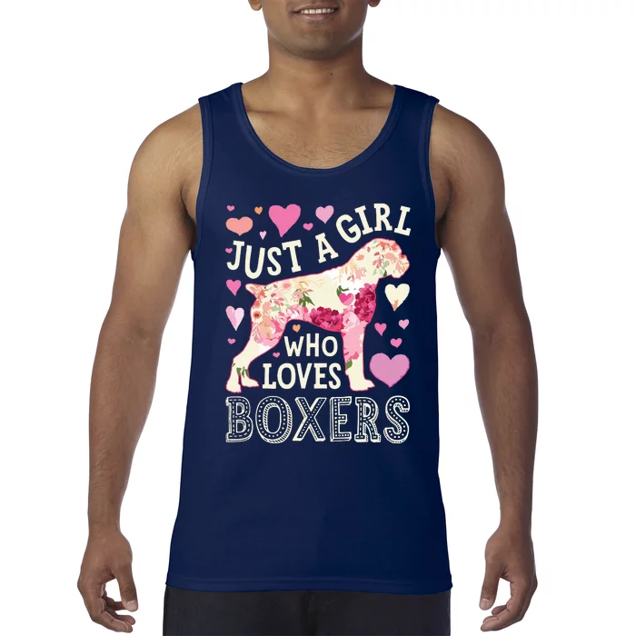 Boxer Just A Girl Who Loves Boxers Dog Flower Women Floral Tank Top