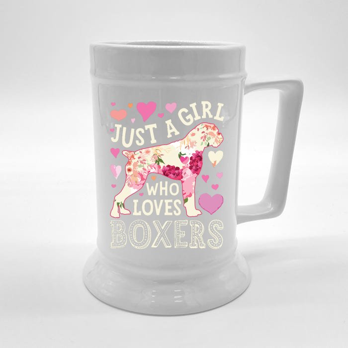 Boxer Just A Girl Who Loves Boxers Dog Flower Women Floral Front & Back Beer Stein