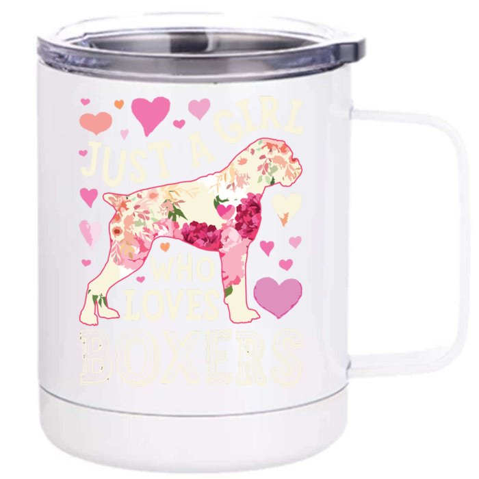 Boxer Just A Girl Who Loves Boxers Dog Flower Women Floral Front & Back 12oz Stainless Steel Tumbler Cup