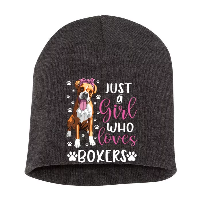 Boxer Just A Girl Who Loves Boxers Dogs Lover Girl Gift Short Acrylic Beanie