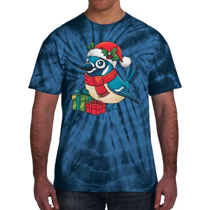 Blue Jay Bird Lover Xmas Party Santa Hat Blue Jay Christmas Tie-Dye T-Shirt