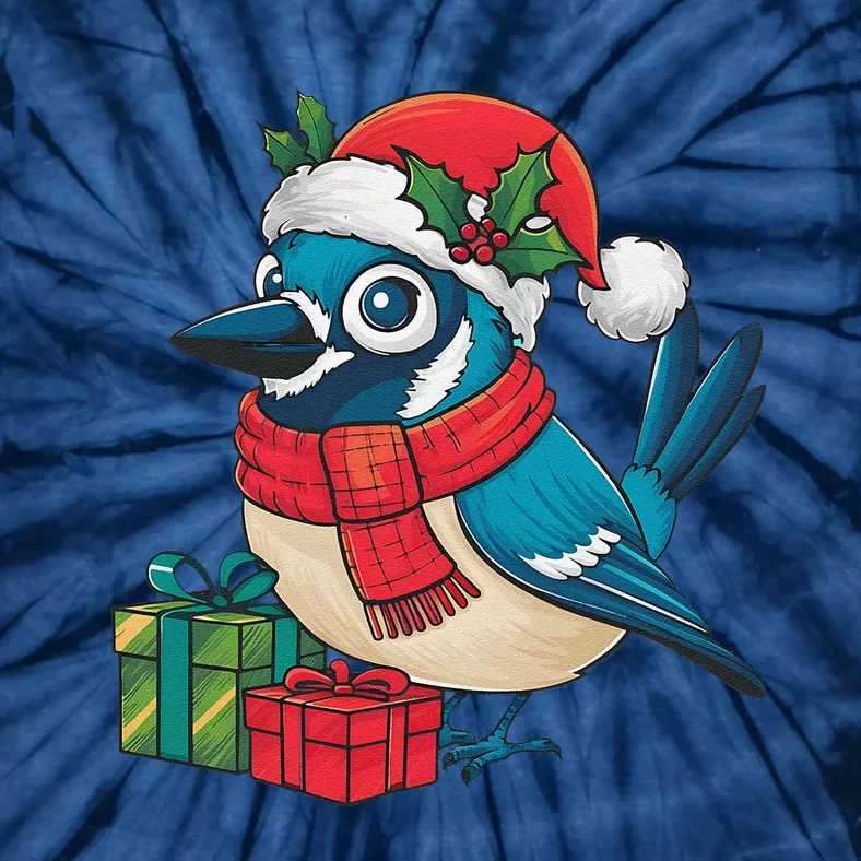 Blue Jay Bird Lover Xmas Party Santa Hat Blue Jay Christmas Tie-Dye T-Shirt