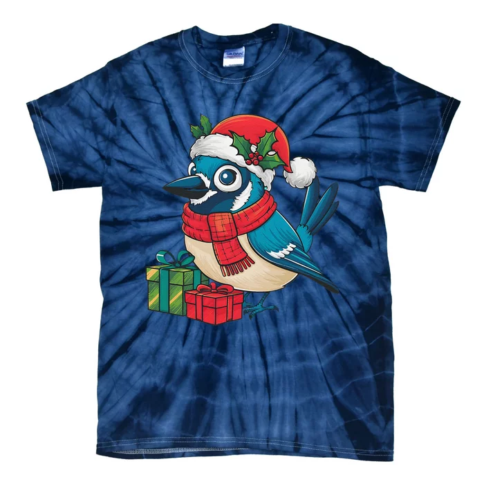 Blue Jay Bird Lover Xmas Party Santa Hat Blue Jay Christmas Tie-Dye T-Shirt