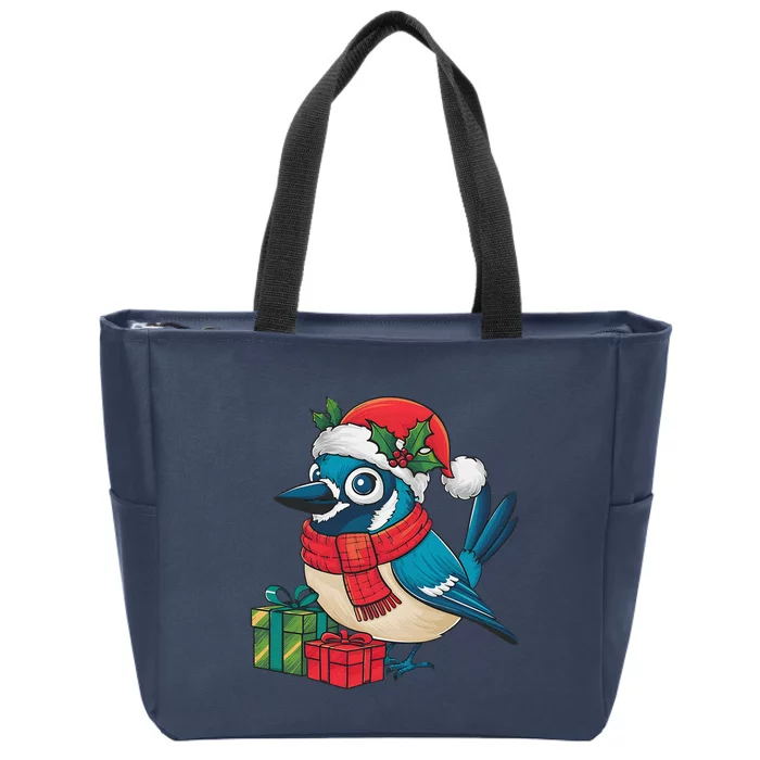 Blue Jay Bird Lover Xmas Party Santa Hat Blue Jay Christmas Zip Tote Bag