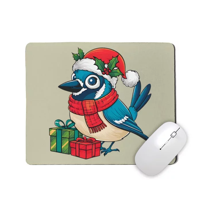 Blue Jay Bird Lover Xmas Party Santa Hat Blue Jay Christmas Mousepad