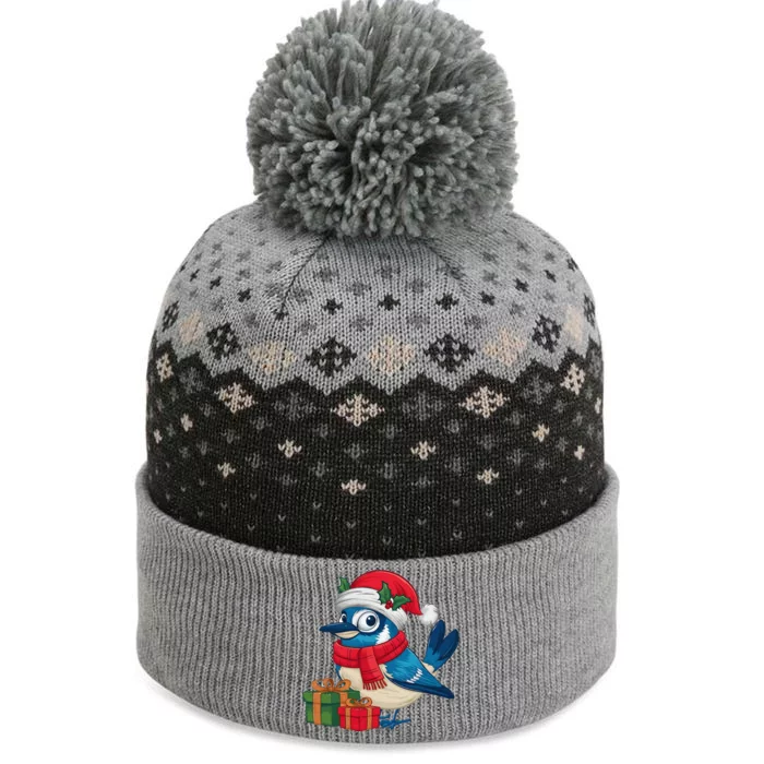 Blue Jay Bird Lover Xmas Holiday Santa Blue Jay Christmas The Baniff Cuffed Pom Beanie