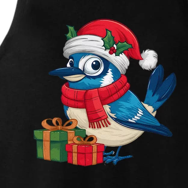 Blue Jay Bird Lover Xmas Holiday Santa Blue Jay Christmas Ladies Tri-Blend Wicking Tank