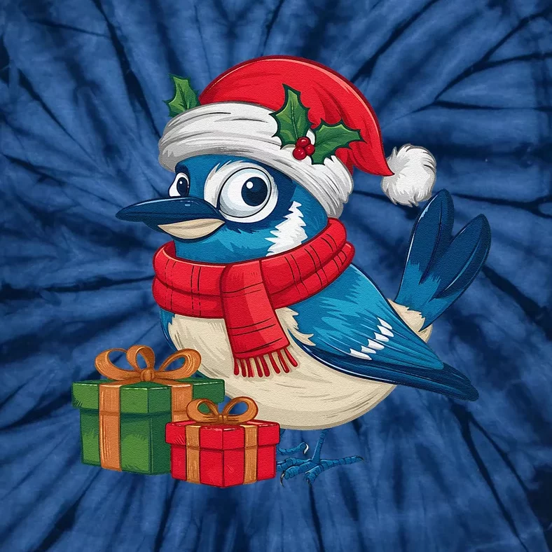 Blue Jay Bird Lover Xmas Holiday Santa Blue Jay Christmas Tie-Dye T-Shirt