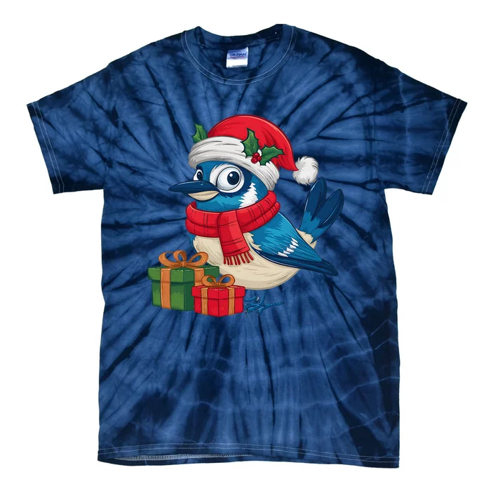 Blue Jay Bird Lover Xmas Holiday Santa Blue Jay Christmas Tie-Dye T-Shirt