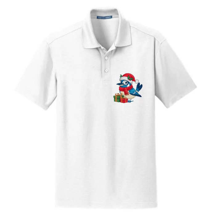 Blue Jay Bird Lover Xmas Holiday Santa Blue Jay Christmas Dry Zone Grid Performance Polo