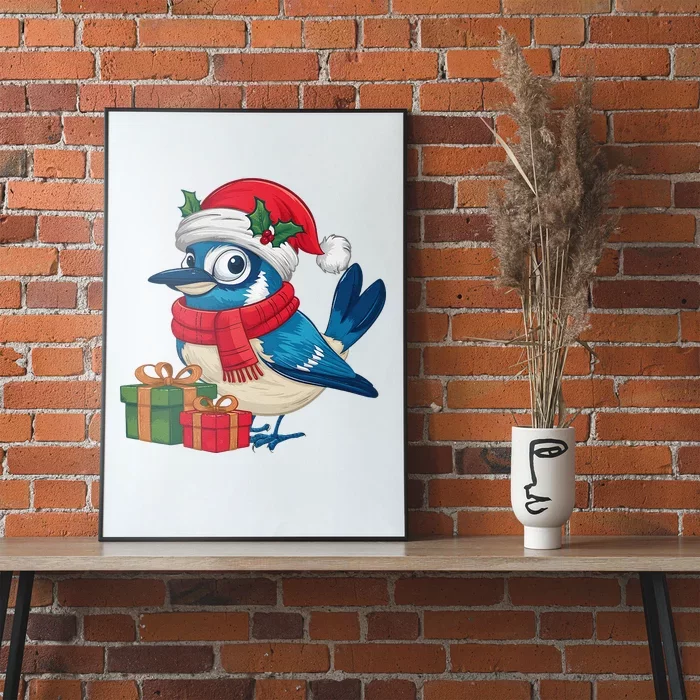 Blue Jay Bird Lover Xmas Holiday Santa Blue Jay Christmas Poster