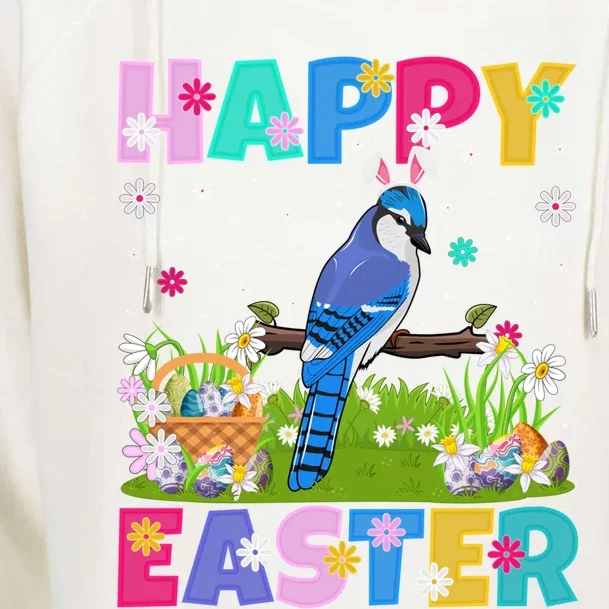 Blue Jay Bird Happy Easter Bunny Blue Jay Easter Sunday Meaningful Gift Womens Funnel Neck Pullover Hood