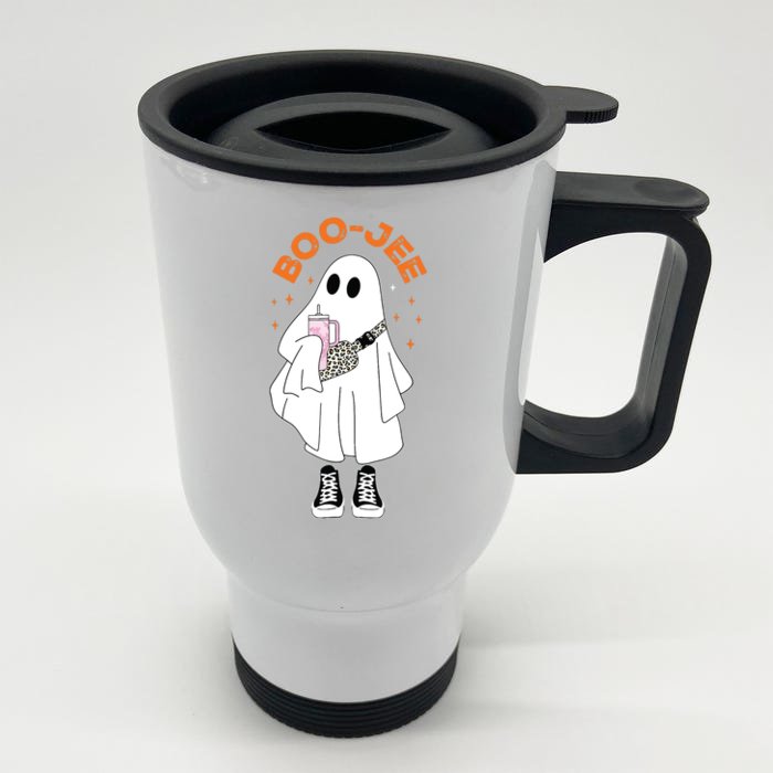 Boo Jee Boujee Funny Halloween Cute Boo Ghost Spooky Costume Front & Back Stainless Steel Travel Mug