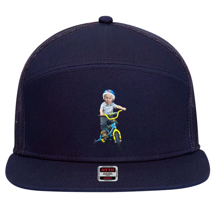 Baby Joe Biden On Tricycle Funny Joe Biden Bike 7 Panel Mesh Trucker Snapback Hat