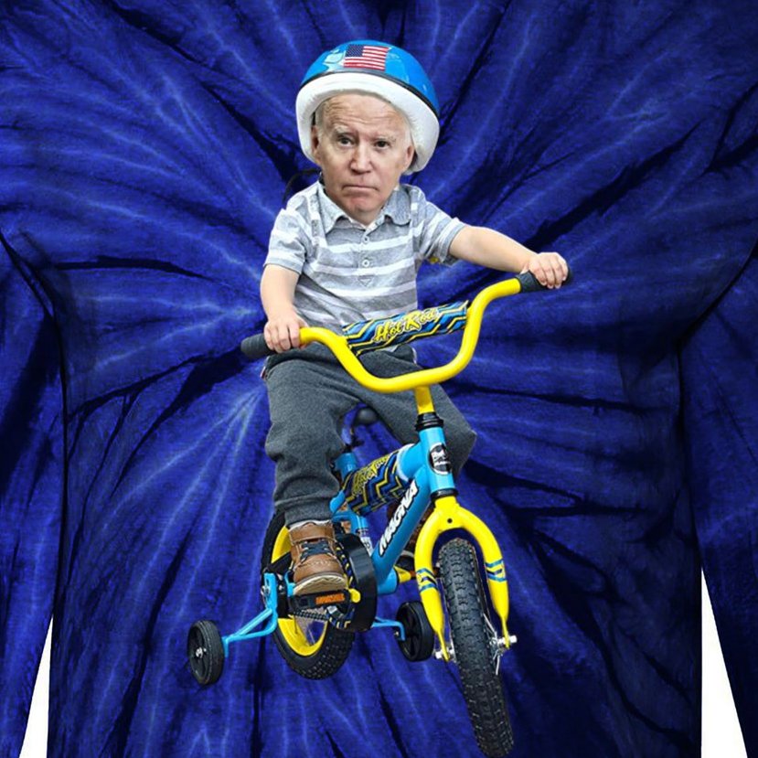 Baby Joe Biden On Tricycle Funny Joe Biden Bike Tie-Dye Long Sleeve Shirt
