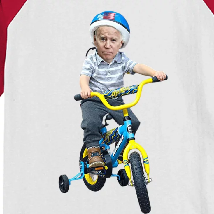 Baby Joe Biden On Tricycle Funny Joe Biden Bike Kids Colorblock Raglan Jersey