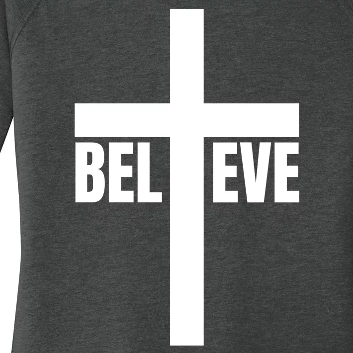 Believe Jesus Christ Cross Easter Faith Women's Perfect Tri Tunic Long Sleeve Shirt