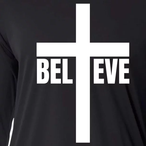 Believe Jesus Christ Cross Easter Faith Cooling Performance Long Sleeve Crew