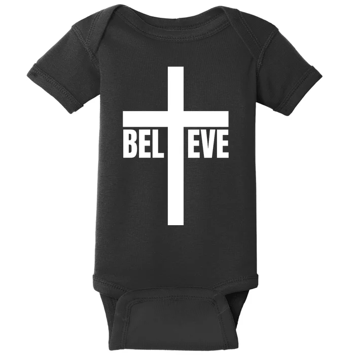 Believe Jesus Christ Cross Easter Faith Baby Bodysuit