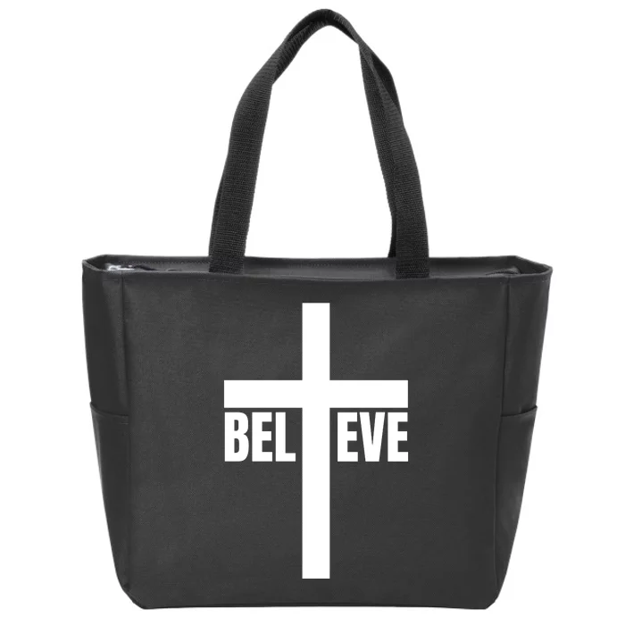 Believe Jesus Christ Cross Easter Faith Zip Tote Bag