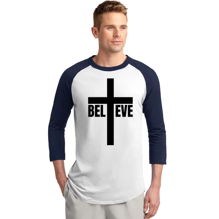 Believe Jesus Christ Cross Easter Faith Baseball Sleeve Shirt