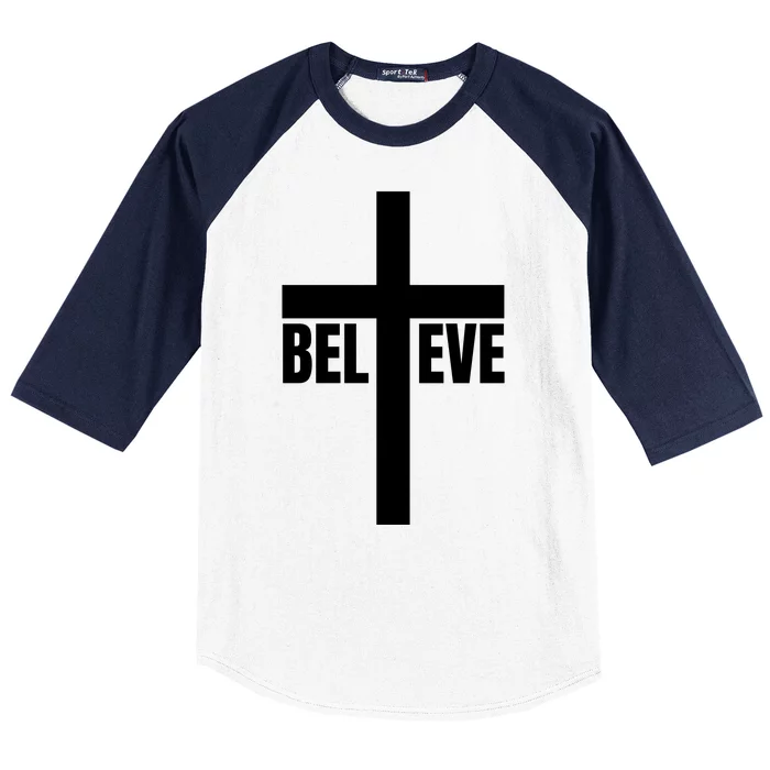 Believe Jesus Christ Cross Easter Faith Baseball Sleeve Shirt