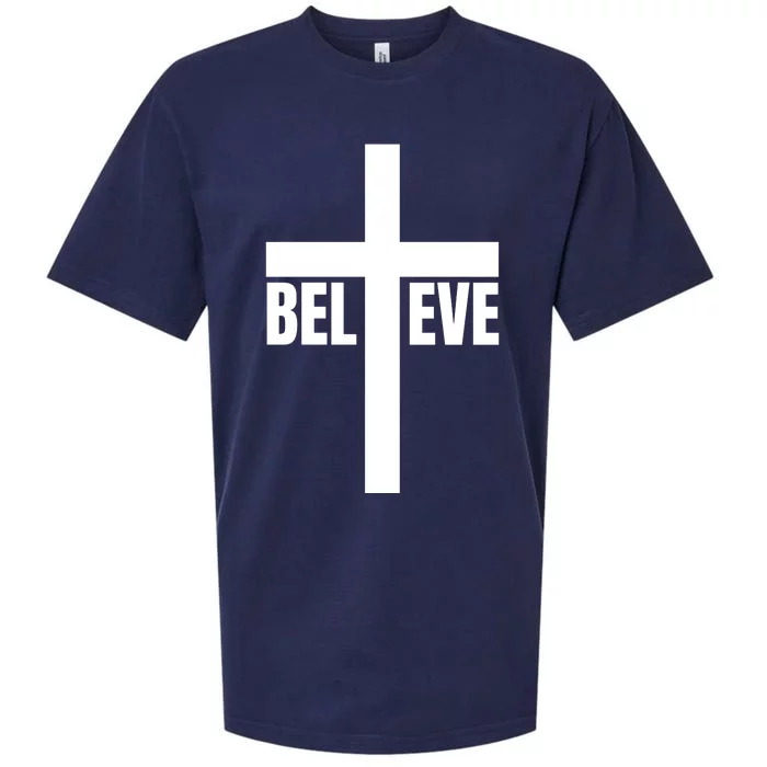 Believe Jesus Christ Cross Easter Faith Sueded Cloud Jersey T-Shirt