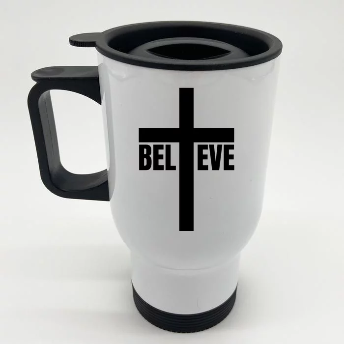 Believe Jesus Christ Cross Easter Faith Front & Back Stainless Steel Travel Mug