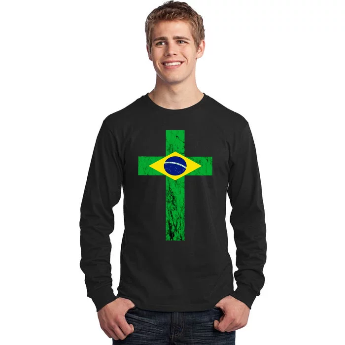 Brazil Jesus Cross Brazilian Faith Brasileiro Christian Tall Long Sleeve T-Shirt