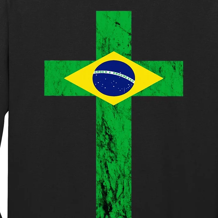 Brazil Jesus Cross Brazilian Faith Brasileiro Christian Tall Long Sleeve T-Shirt