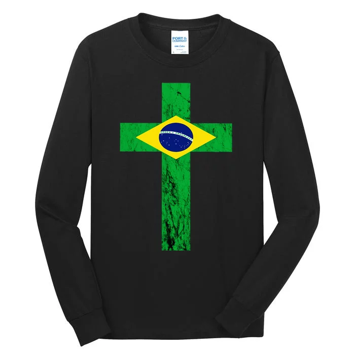 Brazil Jesus Cross Brazilian Faith Brasileiro Christian Tall Long Sleeve T-Shirt