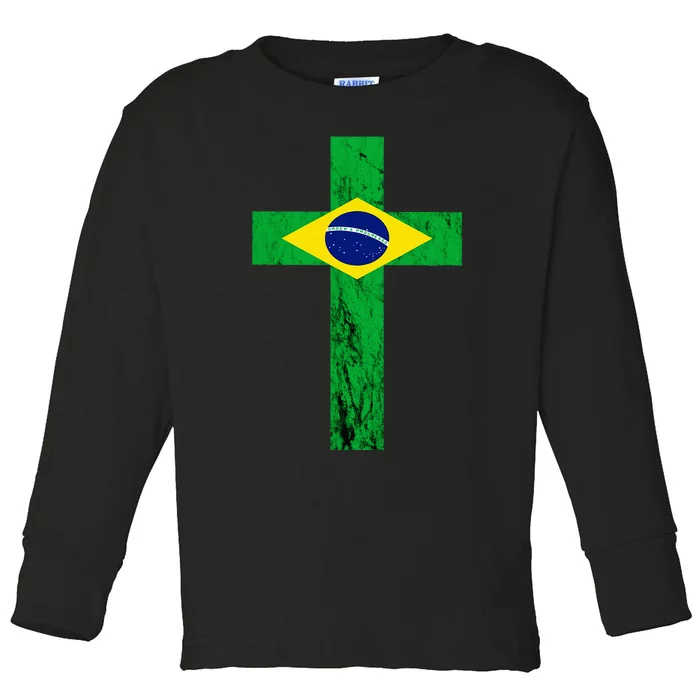 Brazil Jesus Cross Brazilian Faith Brasileiro Christian Toddler Long Sleeve Shirt