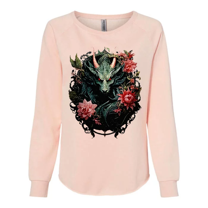 Beautiful Jade Dragon Floral Art Noveau Womens California Wash Sweatshirt