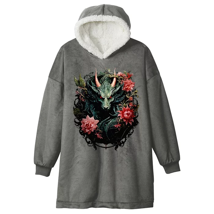 Beautiful Jade Dragon Floral Art Noveau Hooded Wearable Blanket