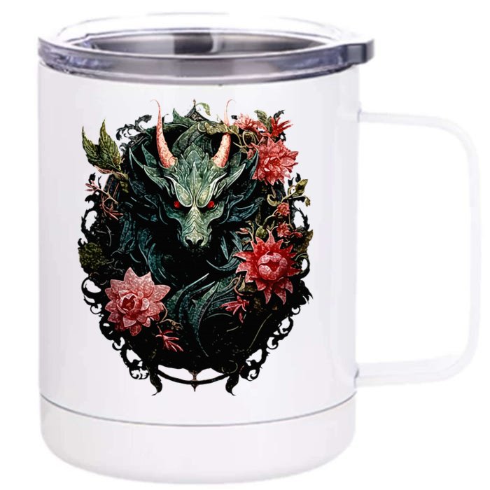 Beautiful Jade Dragon Floral Art Noveau Front & Back 12oz Stainless Steel Tumbler Cup