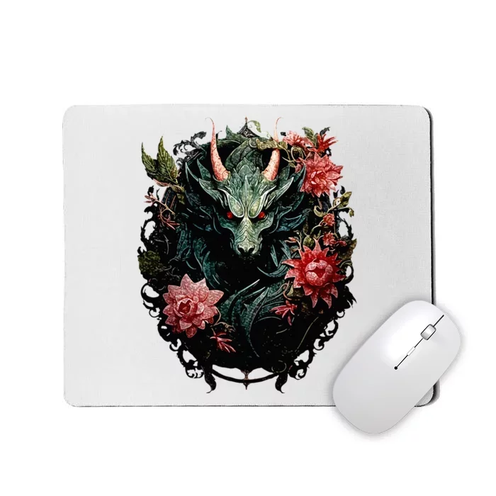 Beautiful Jade Dragon Floral Art Noveau Mousepad