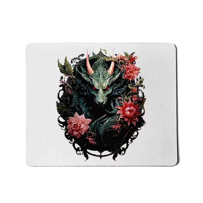 Beautiful Jade Dragon Floral Art Noveau Mousepad