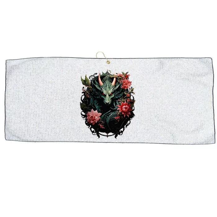 Beautiful Jade Dragon Floral Art Noveau Large Microfiber Waffle Golf Towel